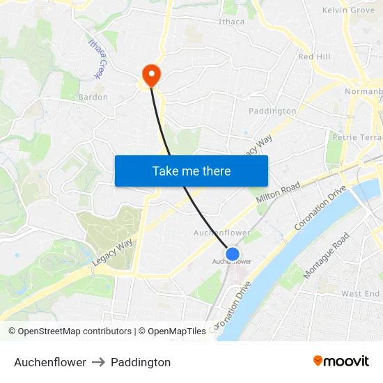 Auchenflower to Paddington map