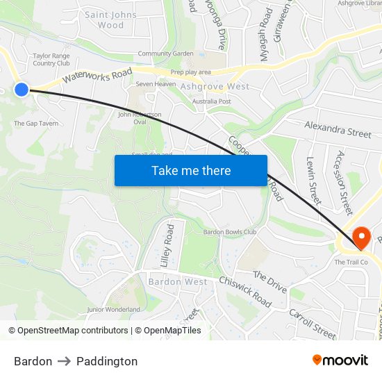 Bardon to Paddington map