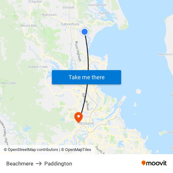 Beachmere to Paddington map