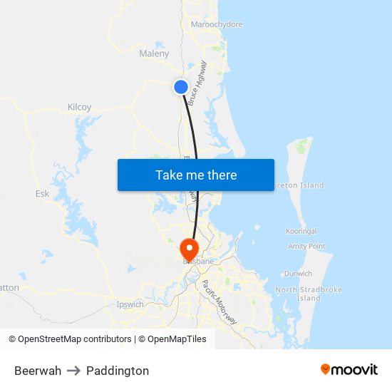 Beerwah to Paddington map