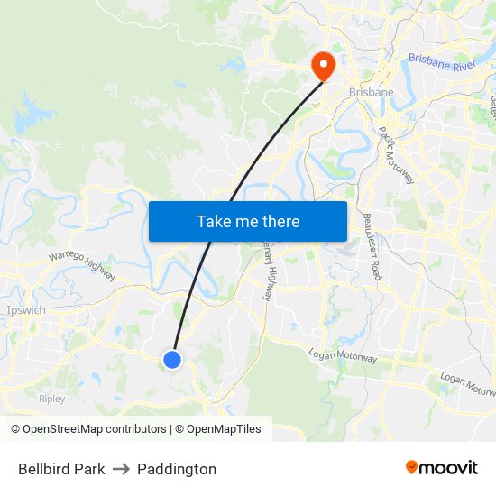 Bellbird Park to Paddington map