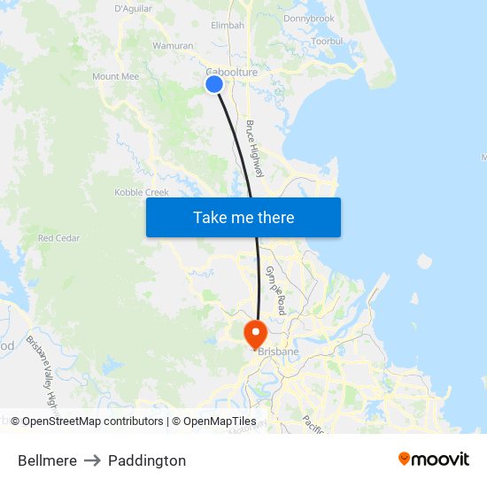 Bellmere to Paddington map