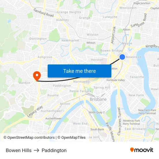 Bowen Hills to Paddington map