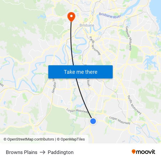 Browns Plains to Paddington map