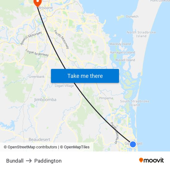 Bundall to Paddington map