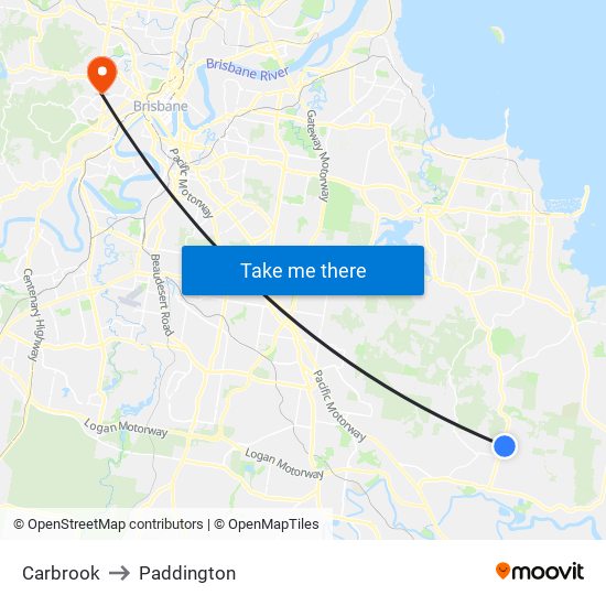 Carbrook to Paddington map