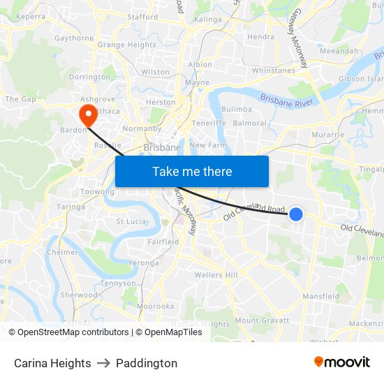 Carina Heights to Paddington map