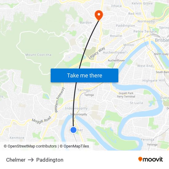 Chelmer to Paddington map