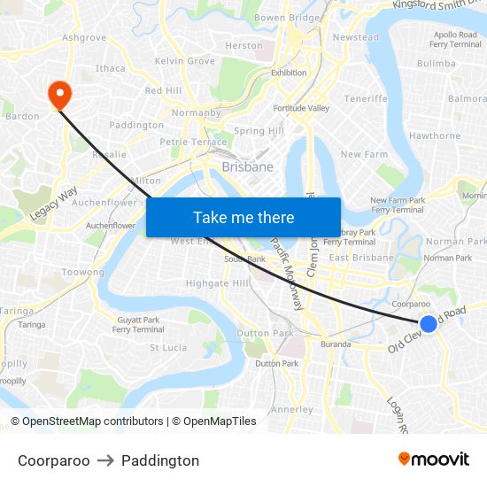 Coorparoo to Paddington map