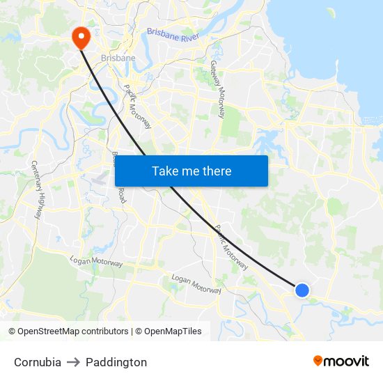 Cornubia to Paddington map