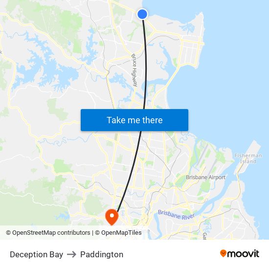 Deception Bay to Paddington map