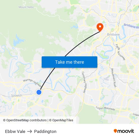 Ebbw Vale to Paddington map