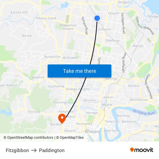 Fitzgibbon to Paddington map