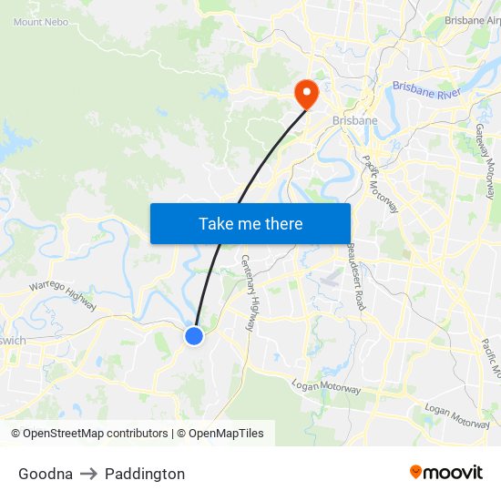 Goodna to Paddington map