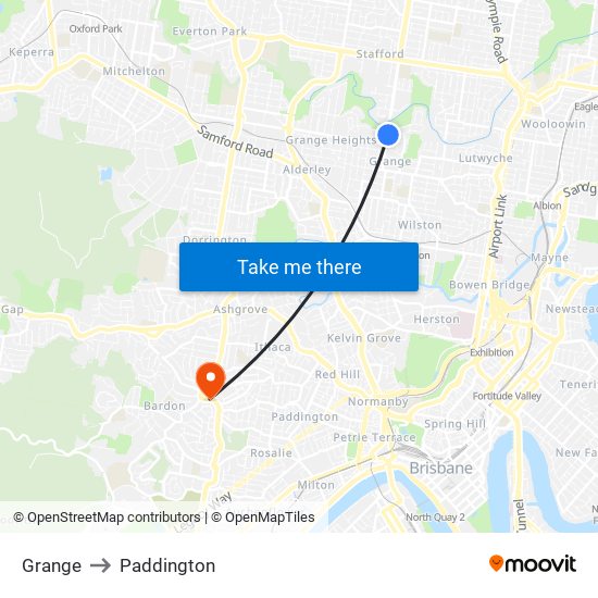 Grange to Paddington map