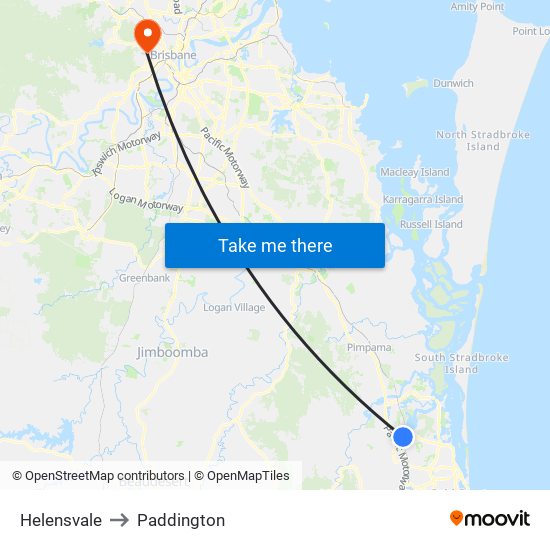 Helensvale to Paddington map