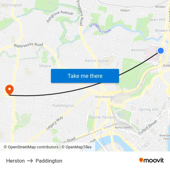Herston to Paddington map