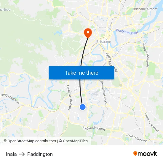 Inala to Paddington map