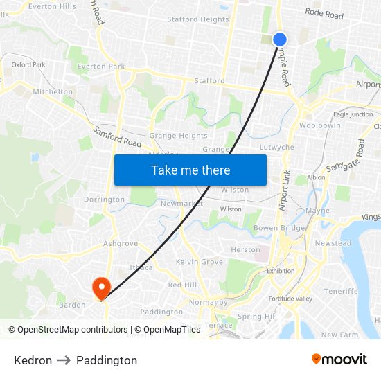 Kedron to Paddington map