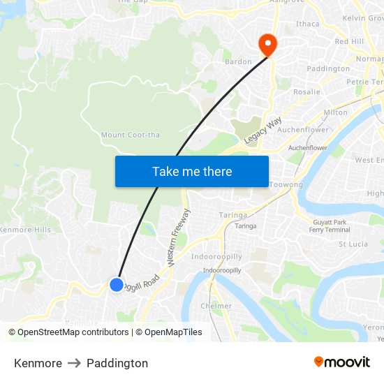 Kenmore to Paddington map