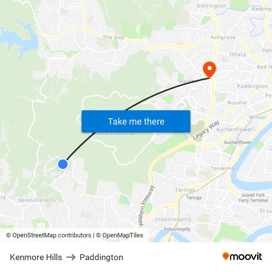 Kenmore Hills to Paddington map