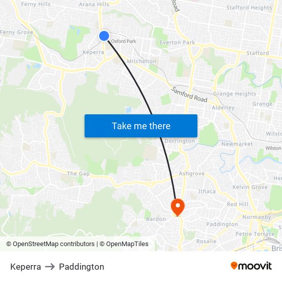 Keperra to Paddington map