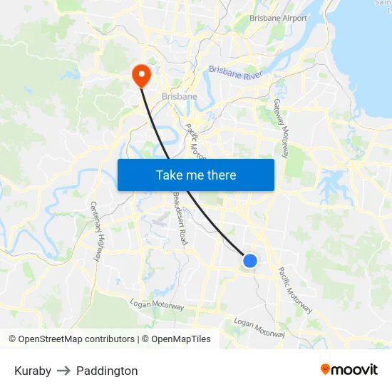 Kuraby to Paddington map