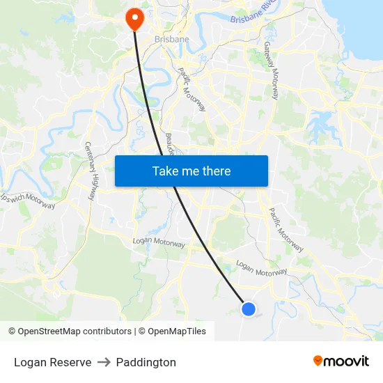 Logan Reserve to Paddington map