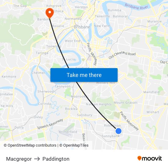 Macgregor to Paddington map