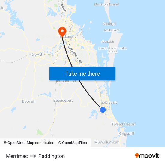 Merrimac to Paddington map