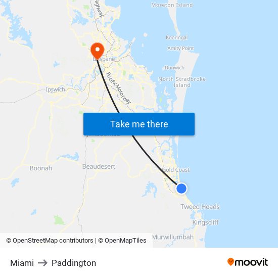 Miami to Paddington map