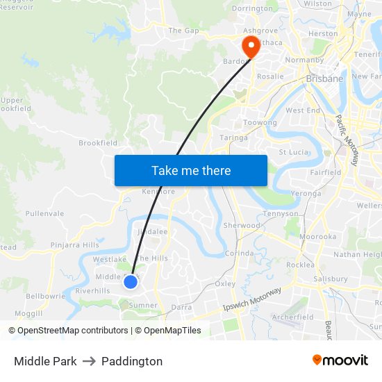 Middle Park to Paddington map