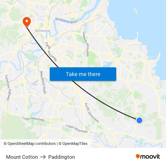 Mount Cotton to Paddington map