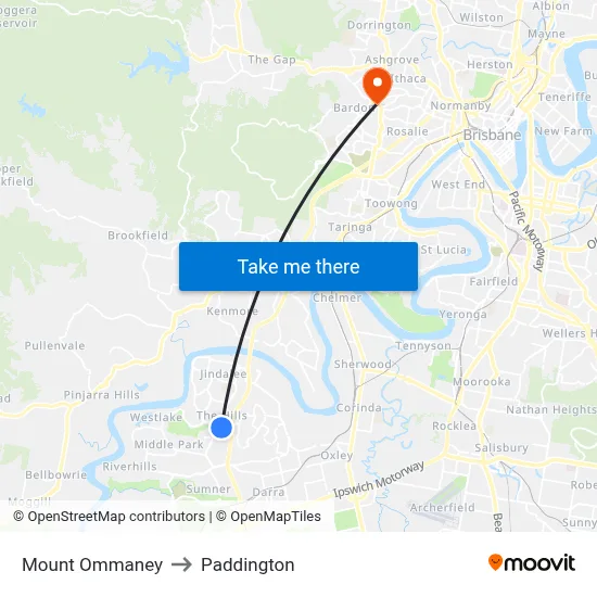 Mount Ommaney to Paddington map