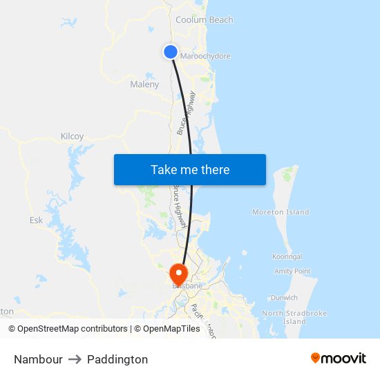 Nambour to Paddington map