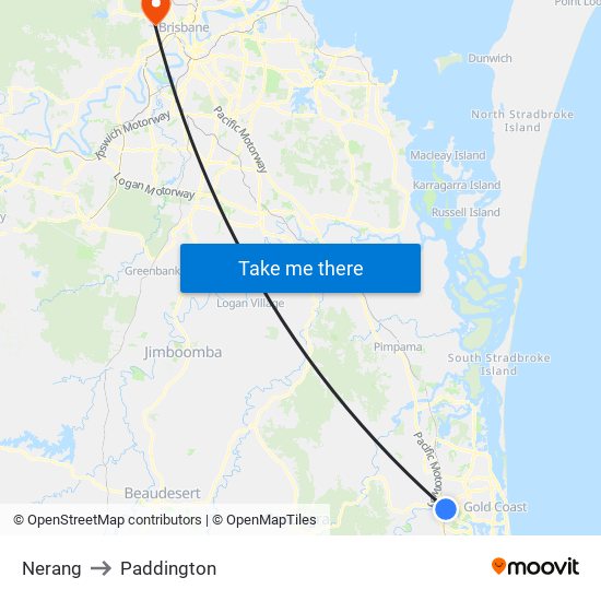 Nerang to Paddington map