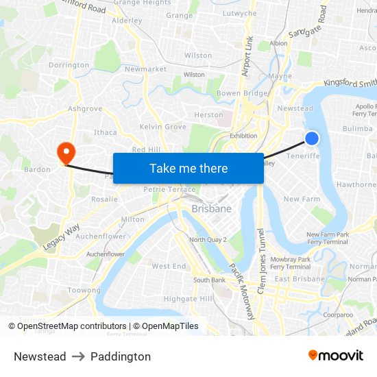 Newstead to Paddington map