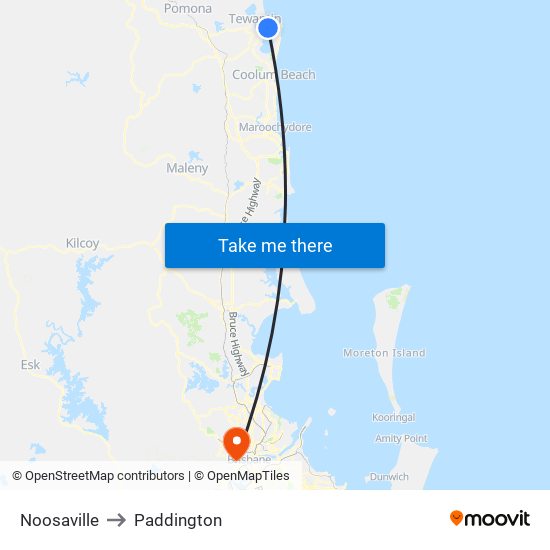 Noosaville to Paddington map