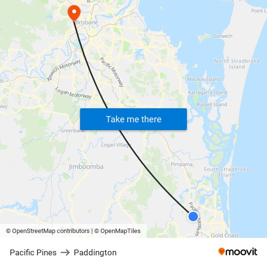 Pacific Pines to Paddington map