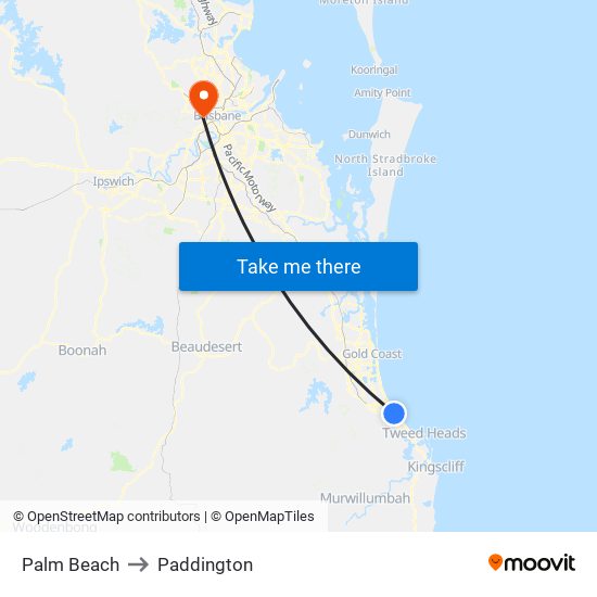 Palm Beach to Paddington map