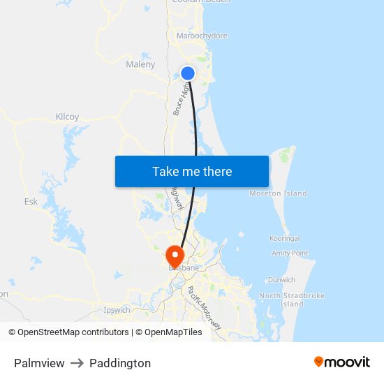 Palmview to Paddington map