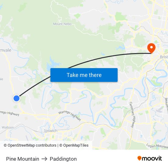 Pine Mountain to Paddington map