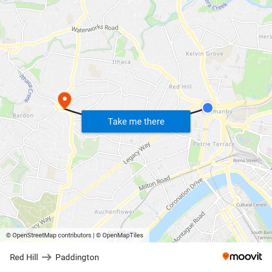 Red Hill to Paddington map