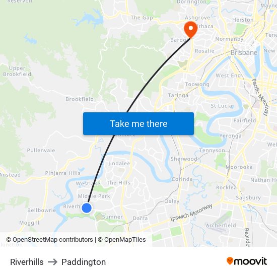 Riverhills to Paddington map