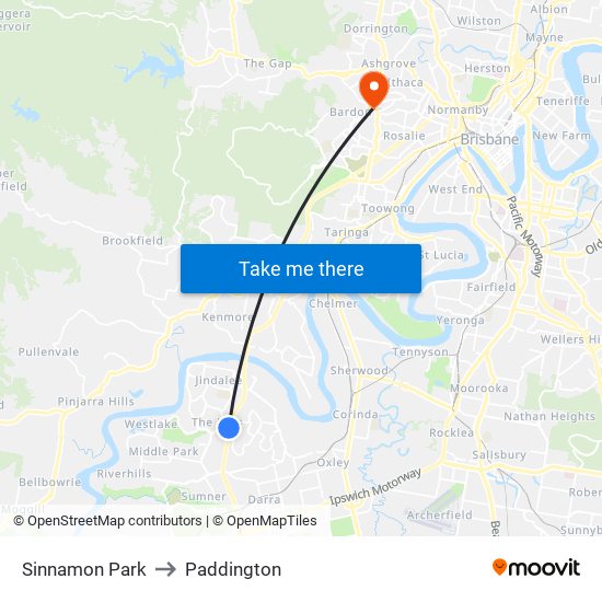 Sinnamon Park to Paddington map