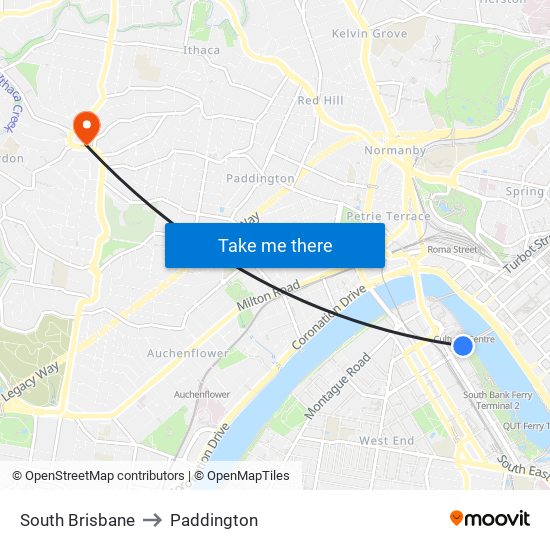 South Brisbane to Paddington map