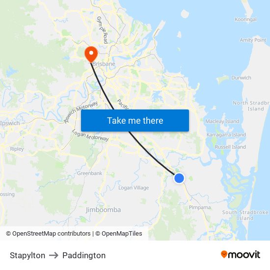 Stapylton to Paddington map