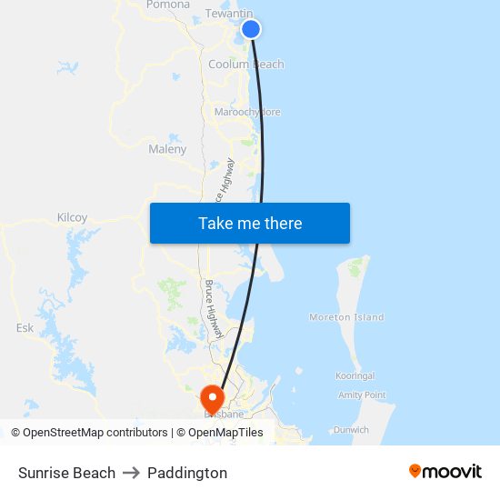 Sunrise Beach to Paddington map