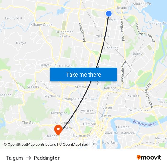 Taigum to Paddington map