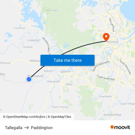 Tallegalla to Paddington map